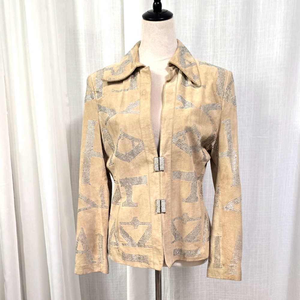 Mesmerize Genuine Leather Soft Suede Tan & Silver Women's Jacket Size M